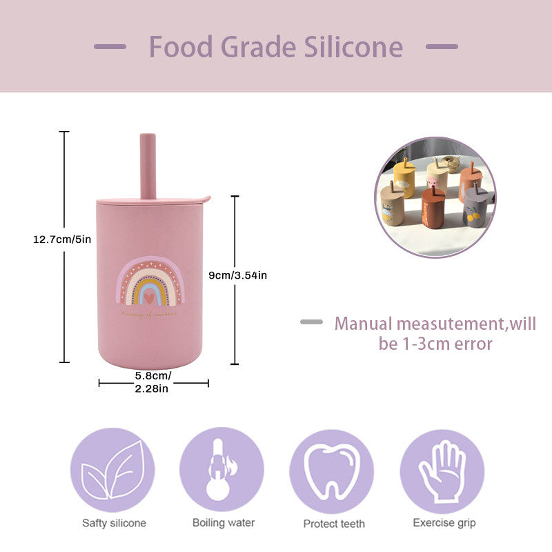 Silicone Children's Straw Straight Tube Leak-proof Shatter Proof Baby Drink Learning Cup Training Suction Cup