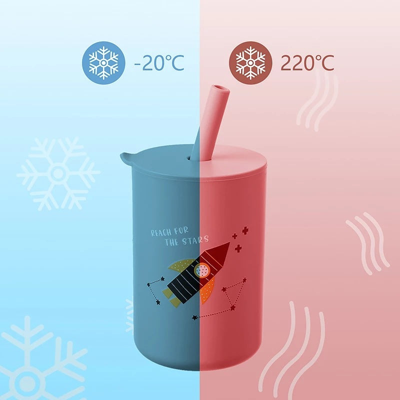 Silicone Children's Straw Straight Tube Leak-proof Shatter Proof Baby Drink Learning Cup Training Suction Cup